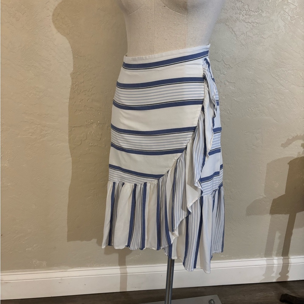 Ann Taylor Loft Striped Blue and White Ruffle Wrap Skirt Sz 0